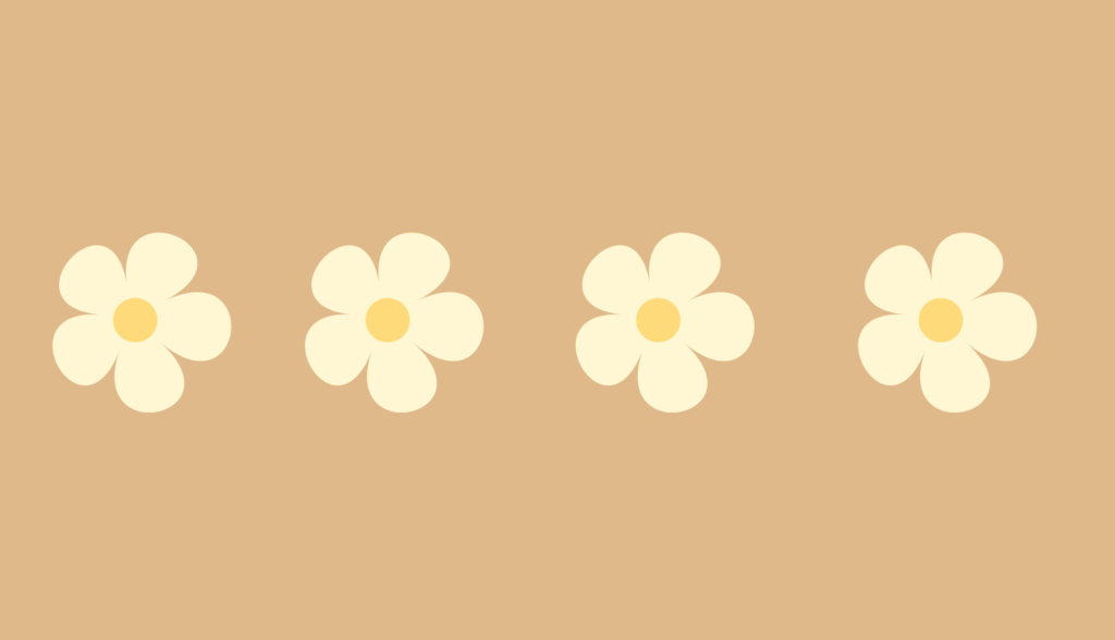 An image with a tan background and 4 white flowers across the middle. 